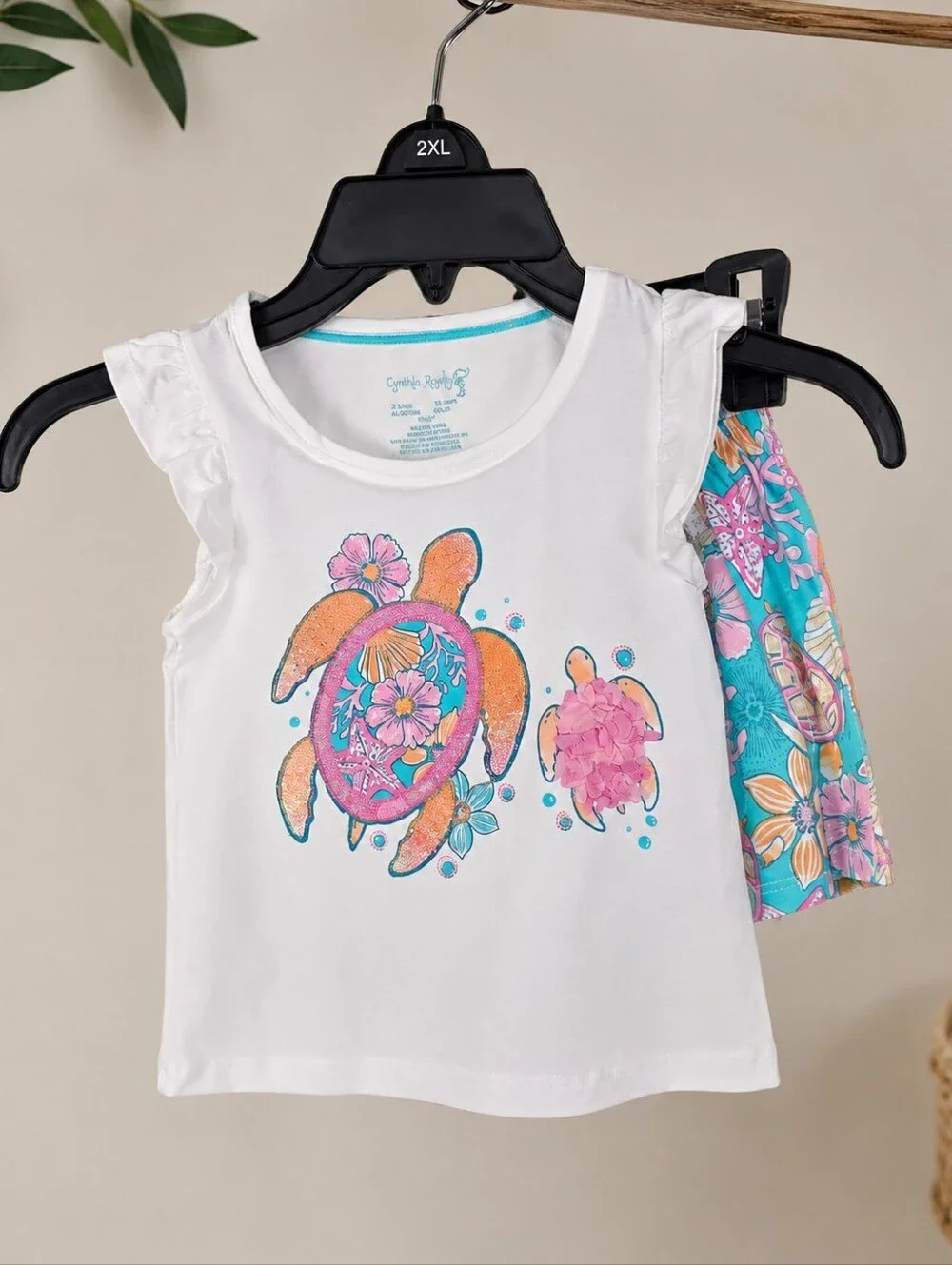 Ocean Adventures Sea Turtle 2-Piece Skirt Set - White & Turquoise